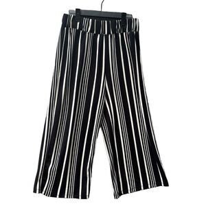 French Laundry Wide Leg Cropped Pants M Black & White Striped Elastic Waist